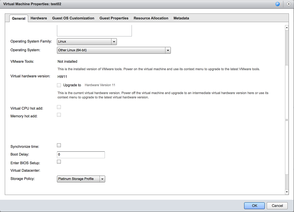 Test VM general properties