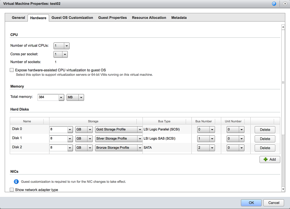 Test VM hardware properties