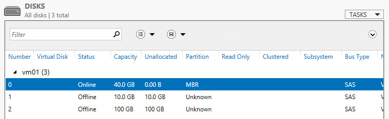 New storage volumes in VM01