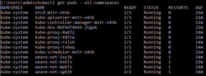 Showing cluster pods from kubectl