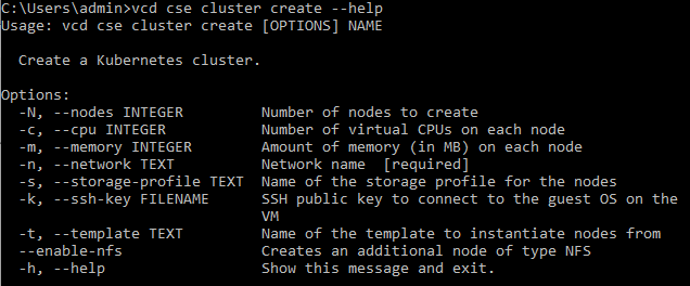 CSE cluster create options