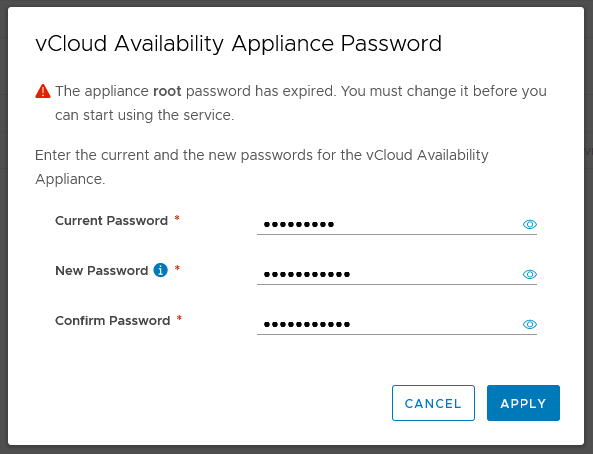 Changing the appliance root password