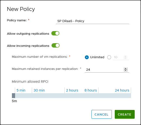 vCloud Availability Policy Definition