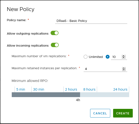 Configuring a new vCAv Policy