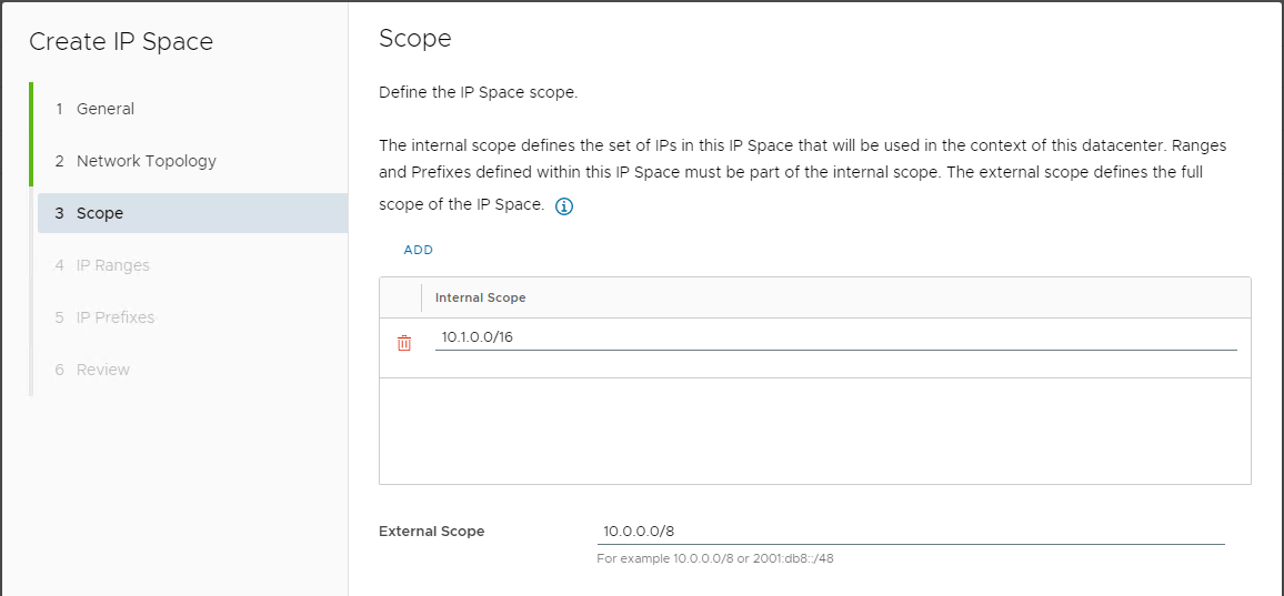 Create Tenant IP Space - Scope