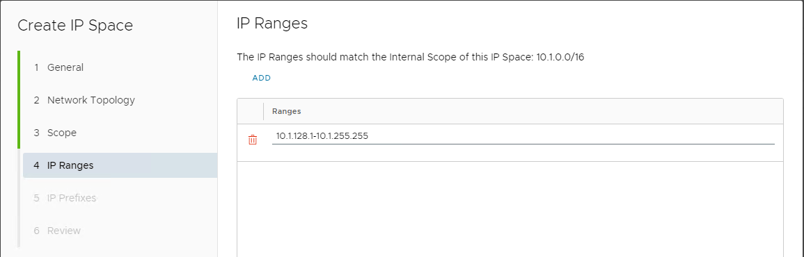 Create Tenant IP Space - IP Ranges