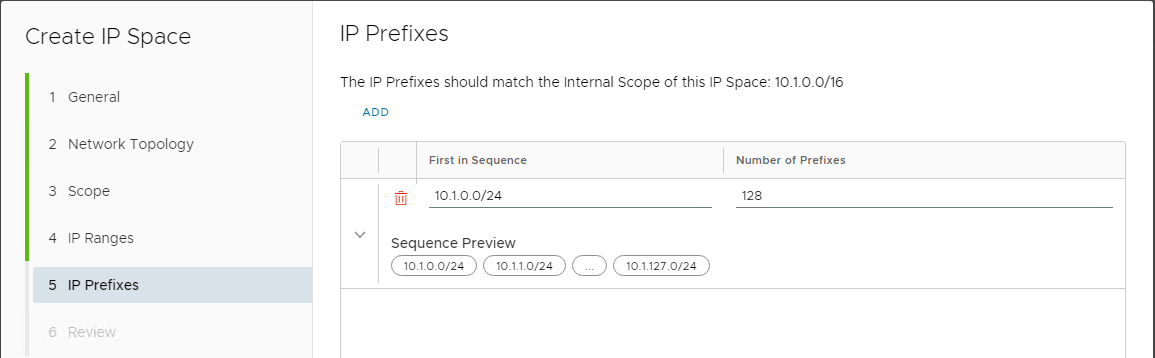 Create Tenant IP Space - IP Prefixes