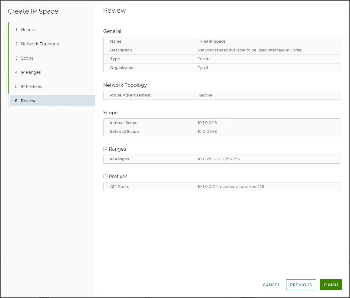 Create Tenant IP Space - Review