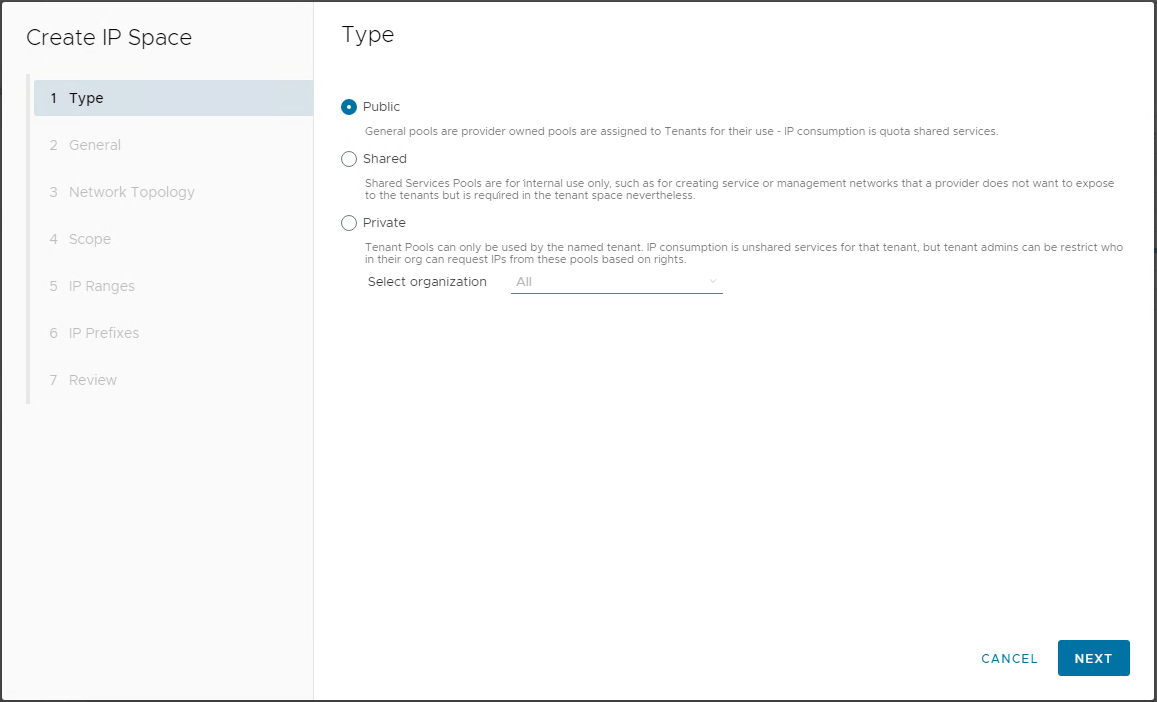 Creating an IP Space - Type