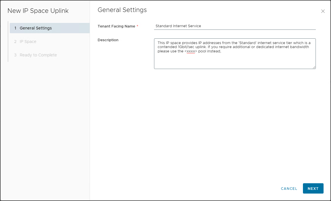 New IP Space Uplink - Naming