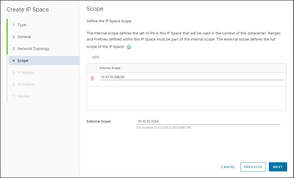 Creating an IP Space - Scope