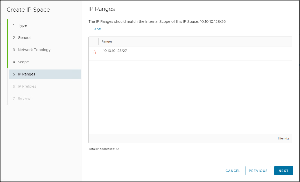 Creating an IP Space - IP Ranges