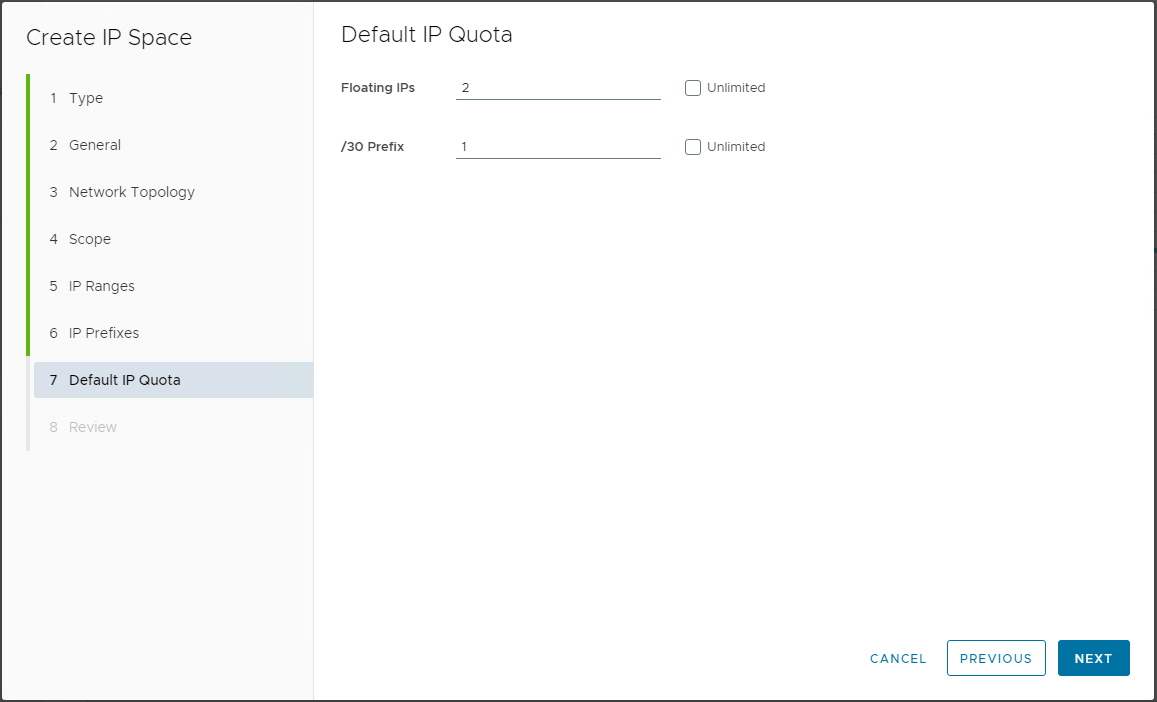 Creating an IP Space - IP Quota