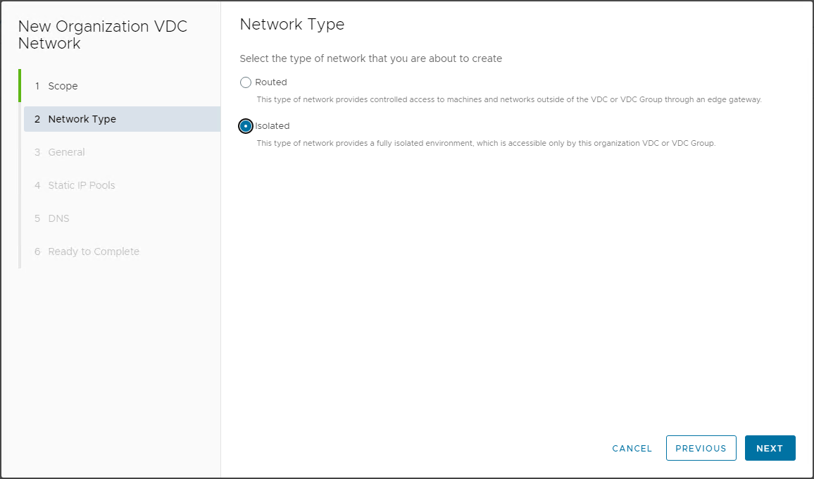 Requesting a new isolated network