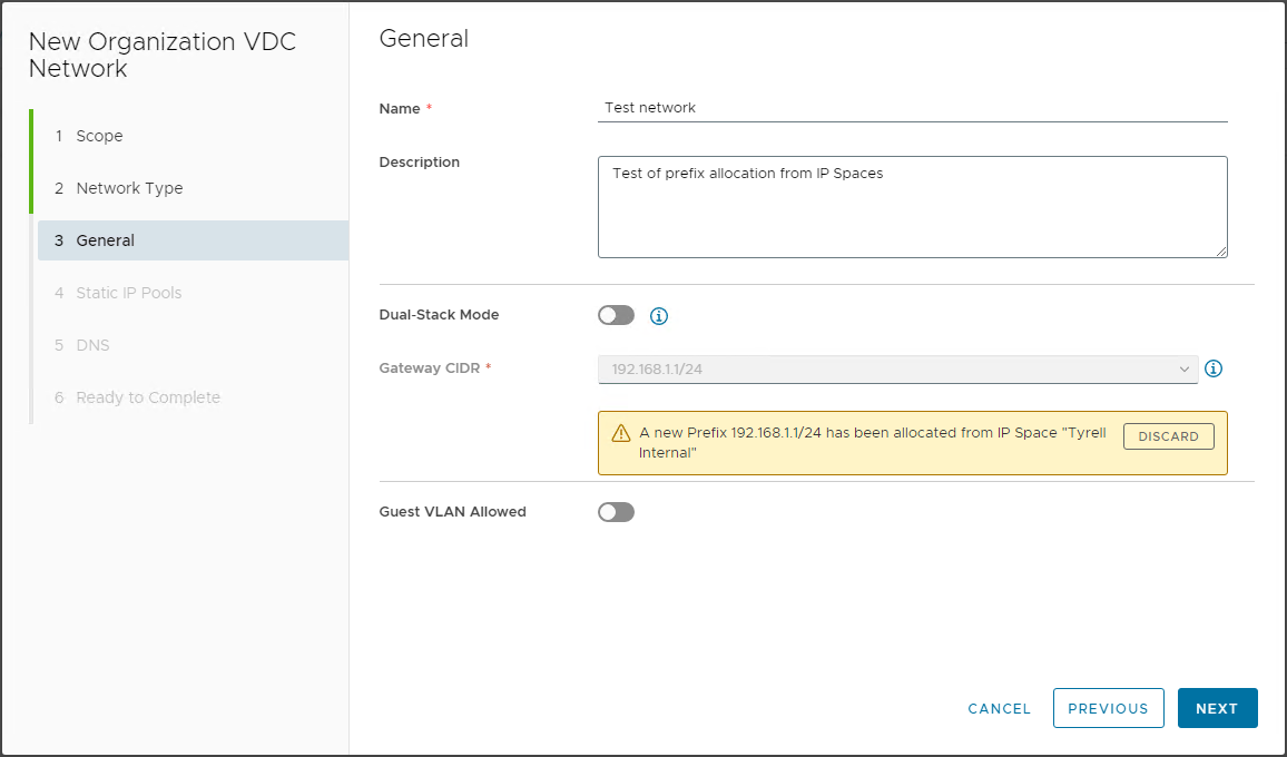 Assignment of prefix from pool request