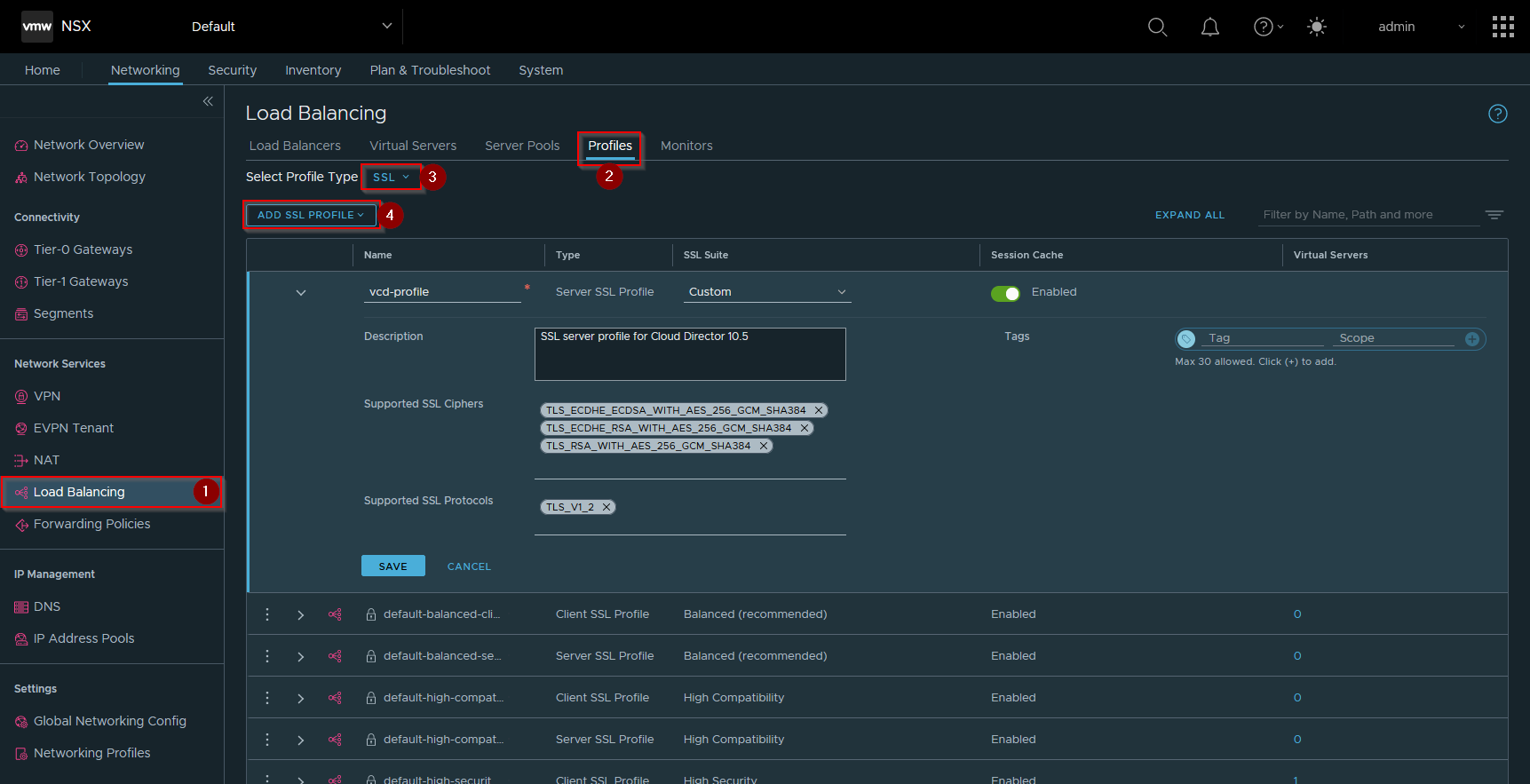 Creating new SSL profile in NSX Manager