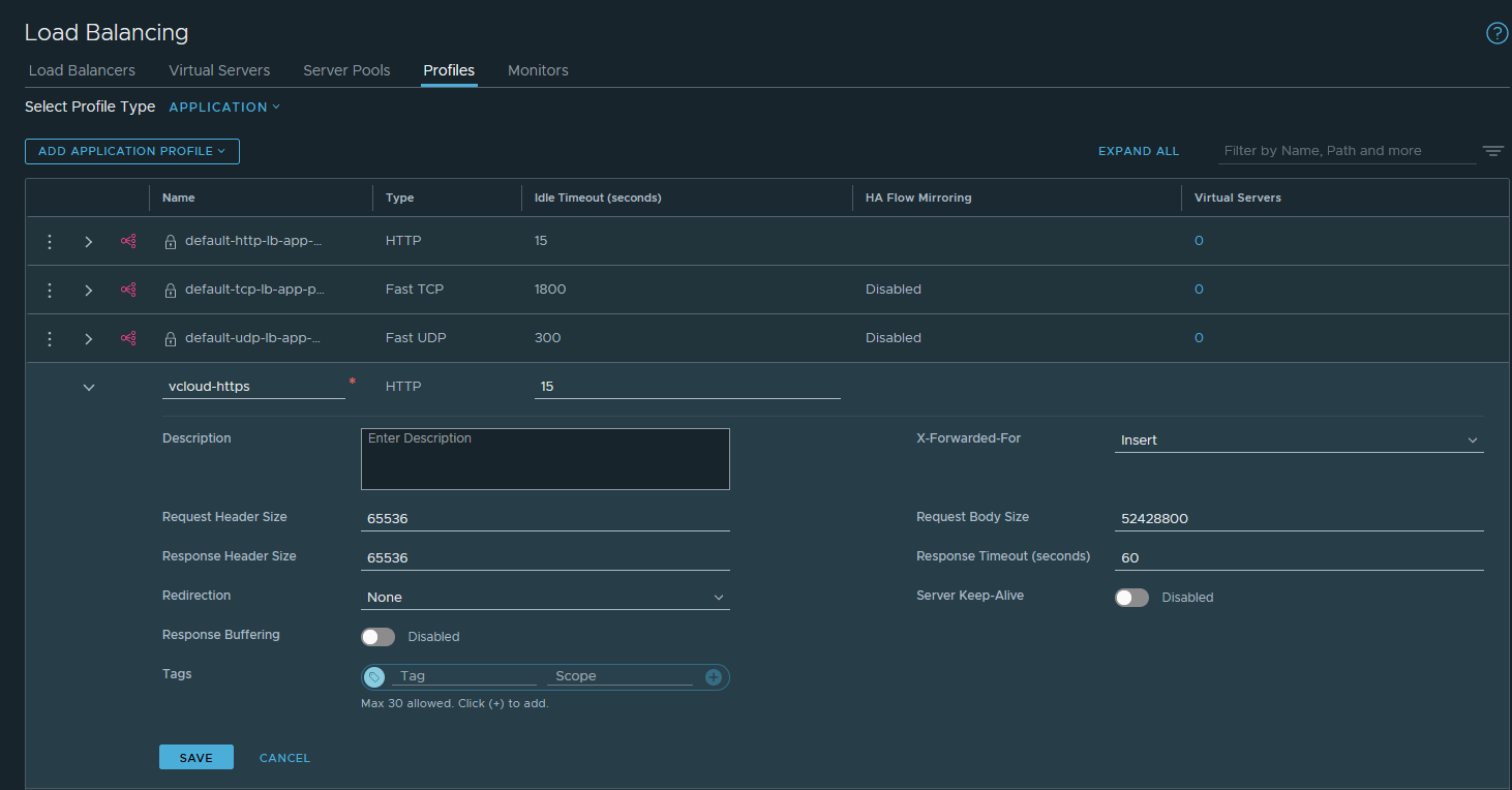 Create NSX application profile in NSX Manager