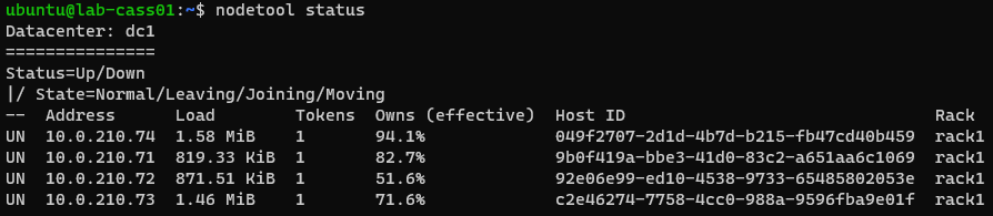 Nodetool Status Output