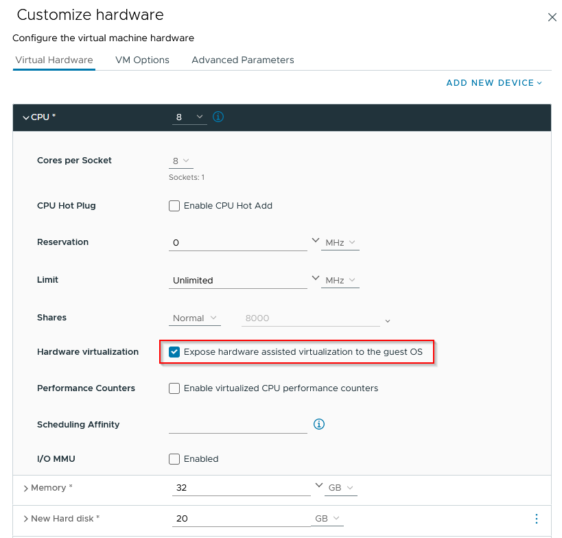 Hardware virtualization support