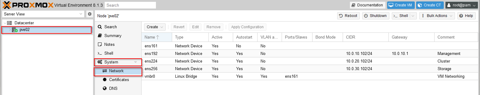 Networking in PVE after changes